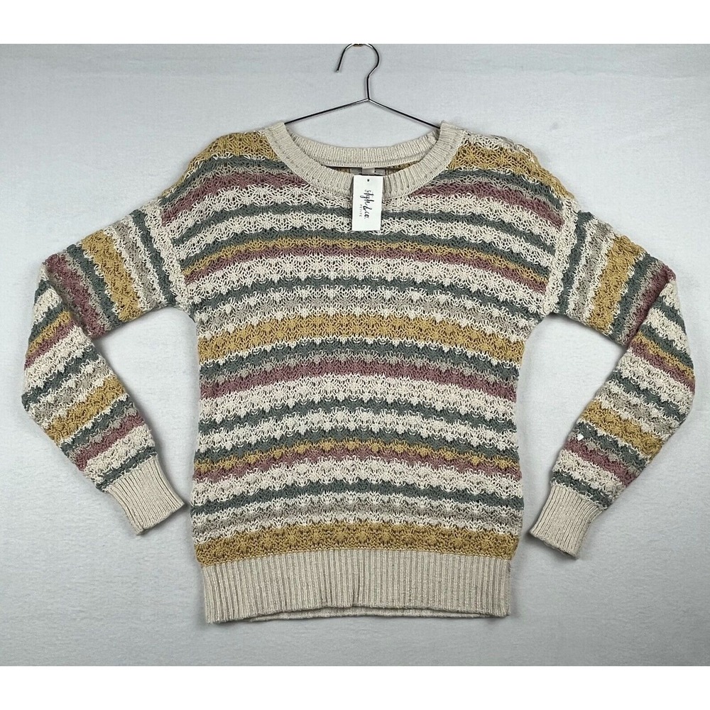 Style & Co. Women's Medium Petite Multi Striped Crochet Cotton  Cottagecore Boho